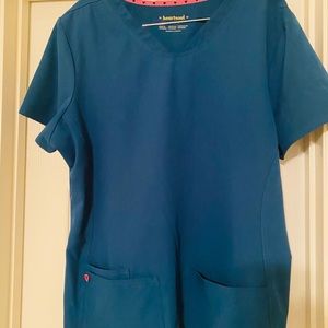 Heart Soul Caribbean Blue Scrub Top XL